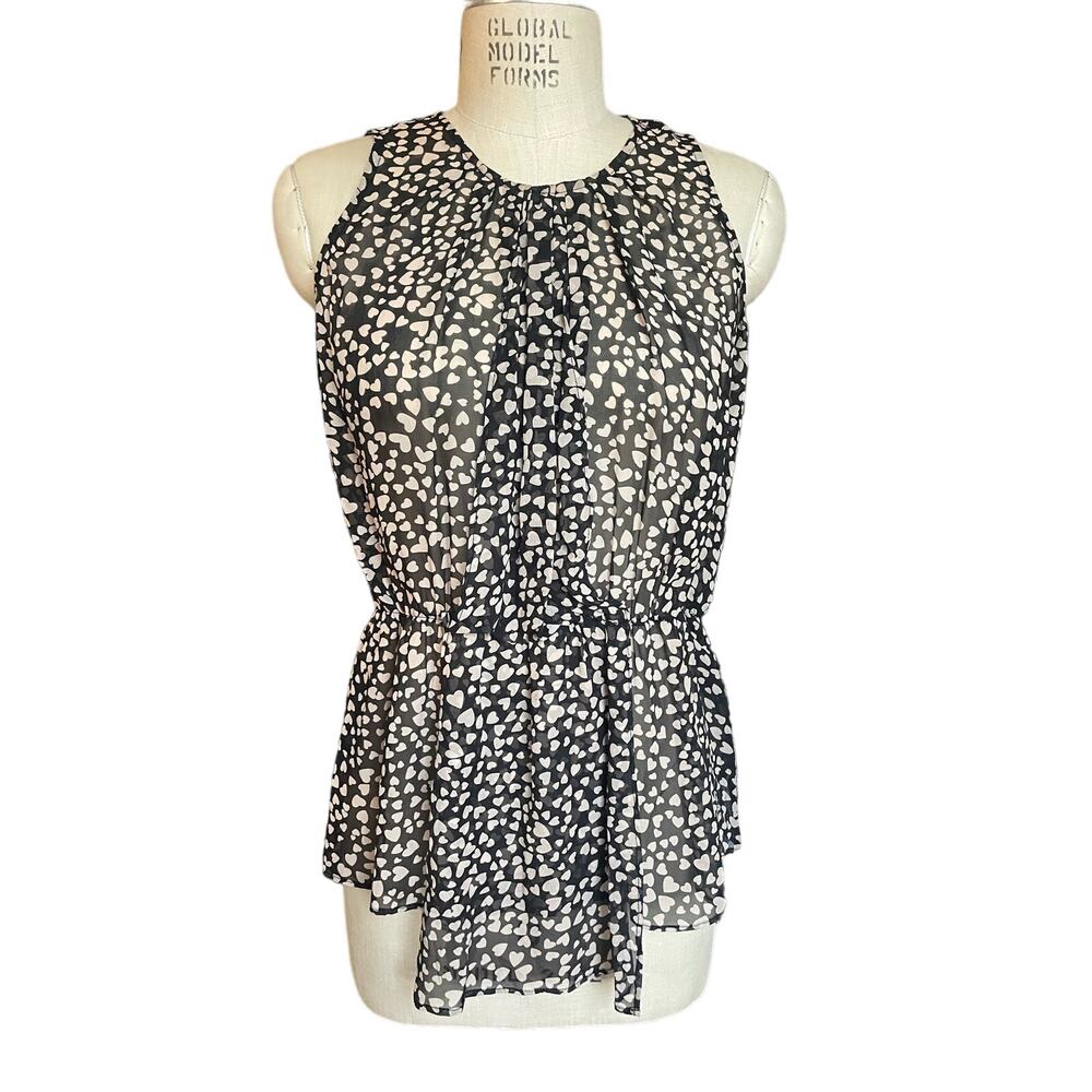 Brochu Walker 100% Silk Heart Print Sleeveless Blouse Size Medium